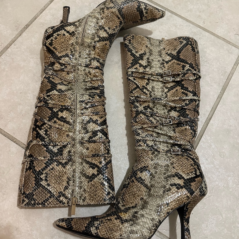 Zara Snakeskin Patterned Knee-High Boots Size 41 (10/10.5)